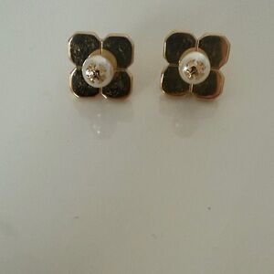 Tory Burch Gold and White Floral Earrings